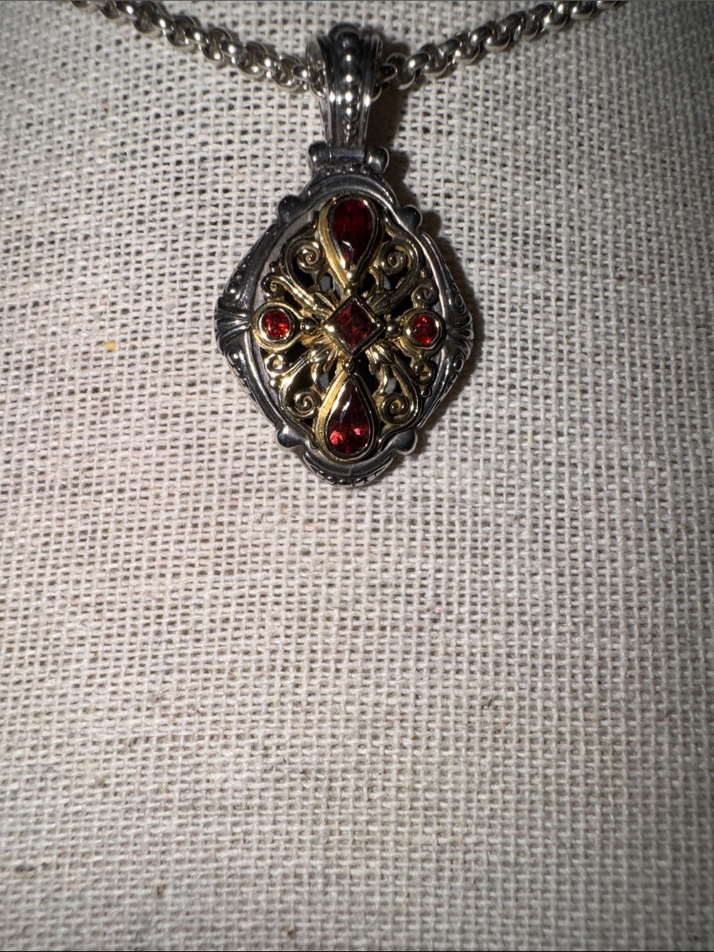 Konstantino sterling silver Pendant with Gold Filigree and Dark Pink Tourmaline